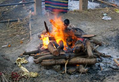 Funeral pyre, Manikarnika burning ghat, Varanasi.