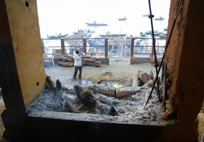 Perpetual flame used to light cremation pyres, Manikarnika ghat, Varanasi.