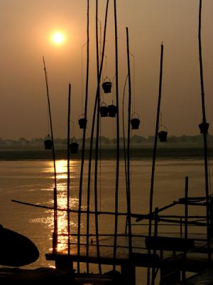 Lanterns on bamboo poles, Varanasi.