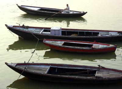 Four boats on the Ganges, Varanasi.