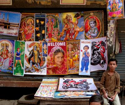 Poster stand, Varanasi.