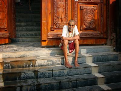 Man outside temple, Varanasi.