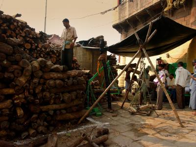 Wood for cremations, Manikarnika ghat, Varanasi.