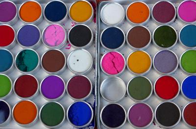 Water-based paints made from natural ingredients, Pushkar.