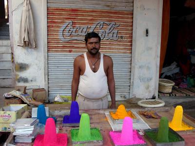Selling paints, dyes. Pushkar.