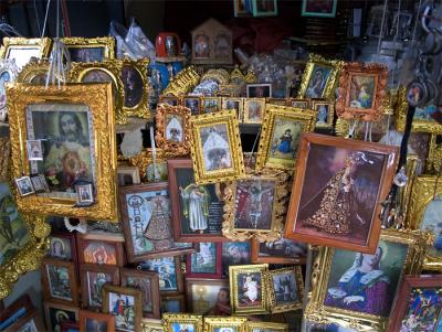 Religious items for sale near the Basilica, Oaxaca.