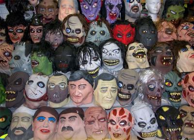 Masks of John Wayne, Osama bin Laden, Saddam Hussein, George W. Bush, Oaxaca.