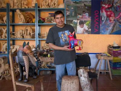 Jacobo Angeles, noted woodcarver, near Oaxaca.