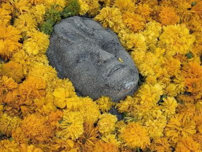Grave decorated with marigolds, Oaxaca.