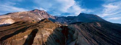 Looking south from a helicopter toward the crater.