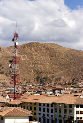 Sign on a hillside in Cusco.