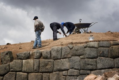Restoration work at Sacsayhuaman.