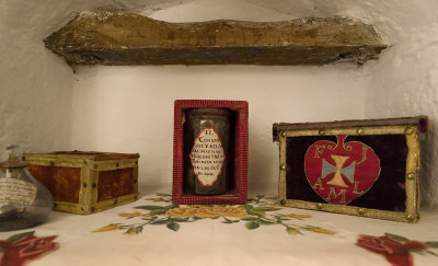 The heart of a religious figure preserved in a jar, Santa Catalina.