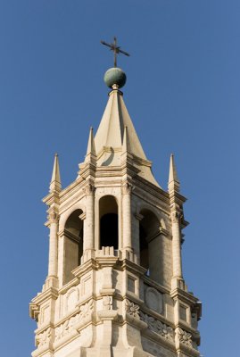 Cathedral tower, rebuilt after the 2001 earthquake, Arequipa.