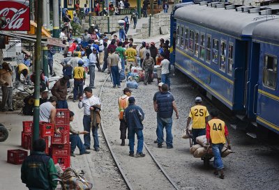 Activity along the tracks, Aguas Calientes.