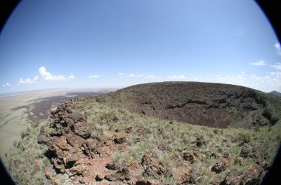 Fisheye view looking NNE from W side of the rim of SP Crater
