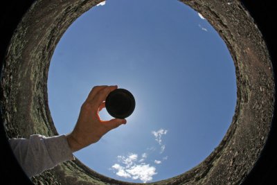 Fisheye photo of lens cap and some other stuff from the bottom of SP Crater