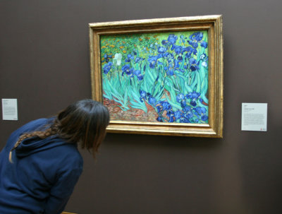 Jenn smelling a Van Gogh Iris