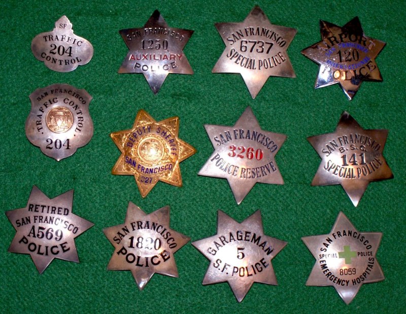 group of obsolete SF badges