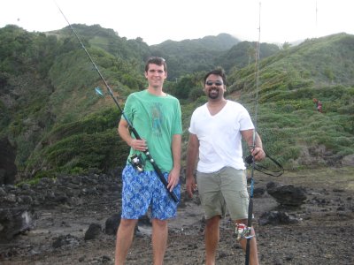 Bryan and I going to fish off lava stones in Fancy