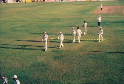 Pakistan leaves the field at the close of play