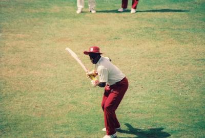 West Indies captain Richie Richardson warms up before the match