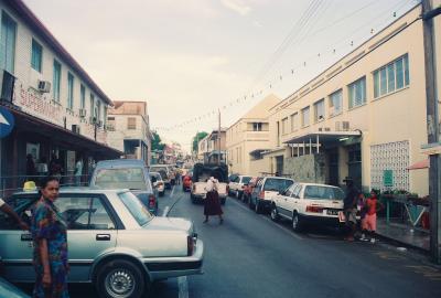 Street scene with Mavis in Antigua