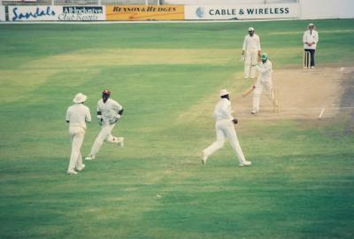 Cricket wicketkeeper Junior Murray celebrates another wicket