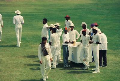 Drinks break during the Test Match