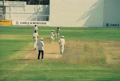 Cricket Ambrose swept around to deep fine leg for four!