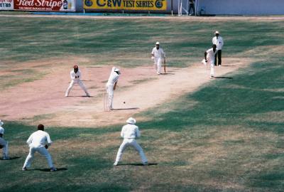 Indian batsman plays a defensive shot