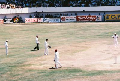 Captain Viv Richards is given out after scoring a century