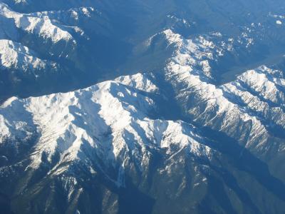 Flying over the Olympic mountains