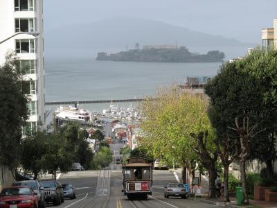 View down to the wharf and Alcatraz