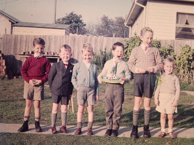 Me on the left and my brother James second from the right at my neighbours with my mates