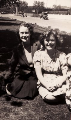 Ciss with Betty Burgoyne 1948 in park opposite caulfield market