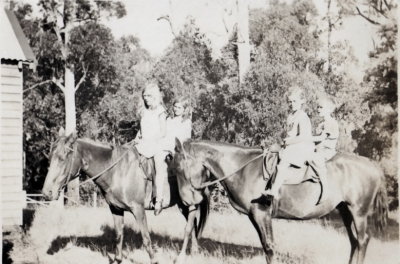 Dot, Irene, Ciss & Frank Parr on horseback at Healesville 1930