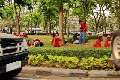 Red Shirt Protestors relaxing 1