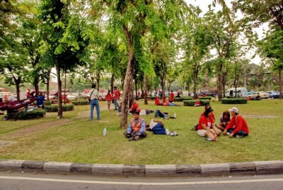 Red Shirt Protestors relaxing 3