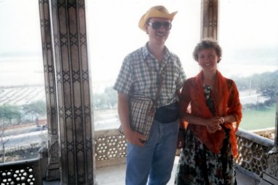 George & Jasmine at the Red Fort overlooking the Taj Mahal accross the river in Agra