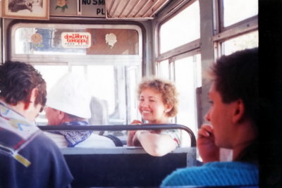 Jasmine and Daniel on the old pilgrim bus