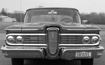 1959 Edsel in black and white