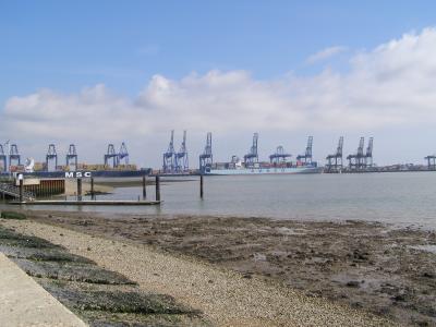 View across to Felixstowe container port