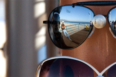 Sunglass vendor waiting for customers