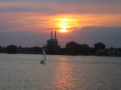 Sunset over the Detroit river
