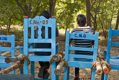 Sedan chairs at Elephanta