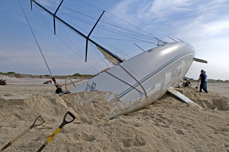 shipwrecked in the sand