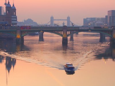 Dawn light on the River Thames in London