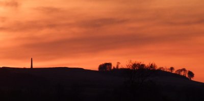 Cherhill  Down  and  the  Monument  at  sunset.