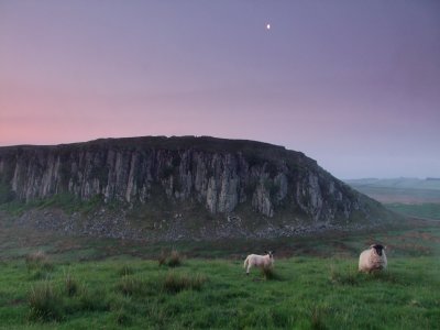 Dawn  light  over  Peel  Crags, from  Steel  Rigg.